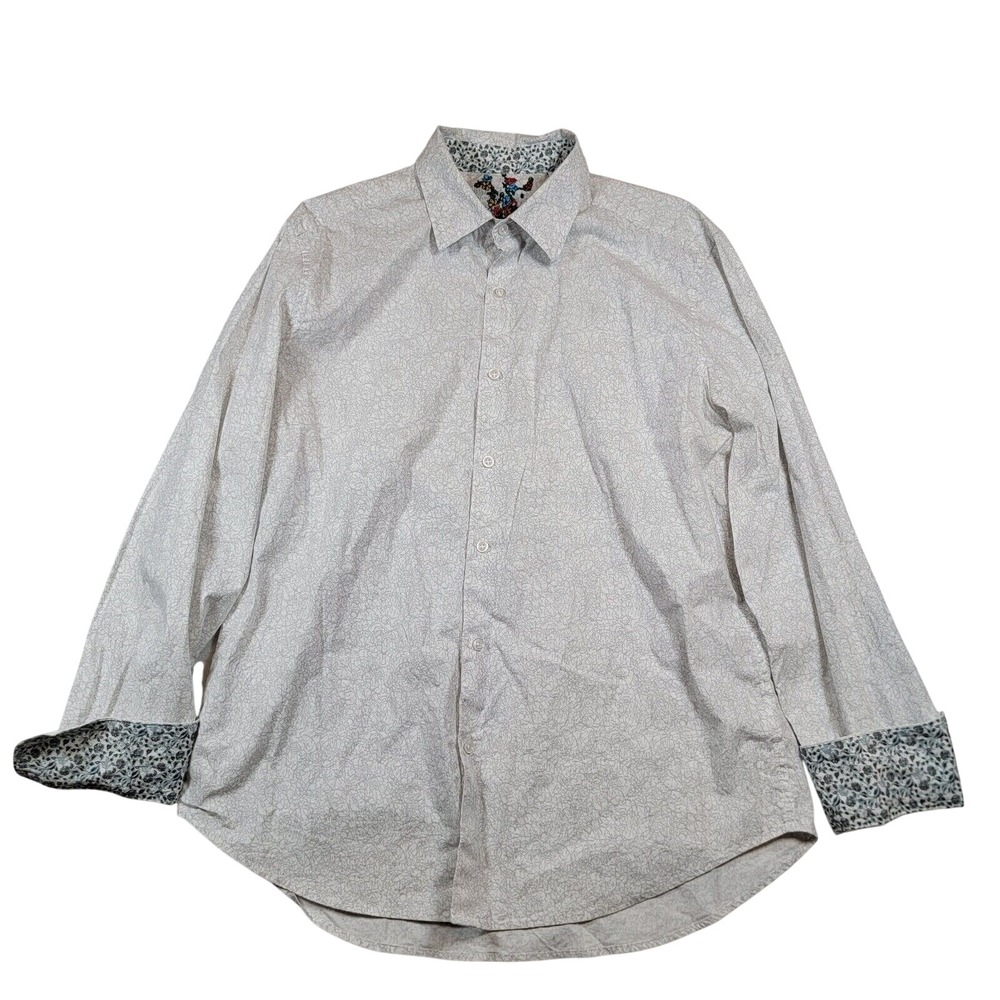 Robert Graham Men's Button Up Flip Cuff Shirt‎ Sz XL Light Gray Floral Print